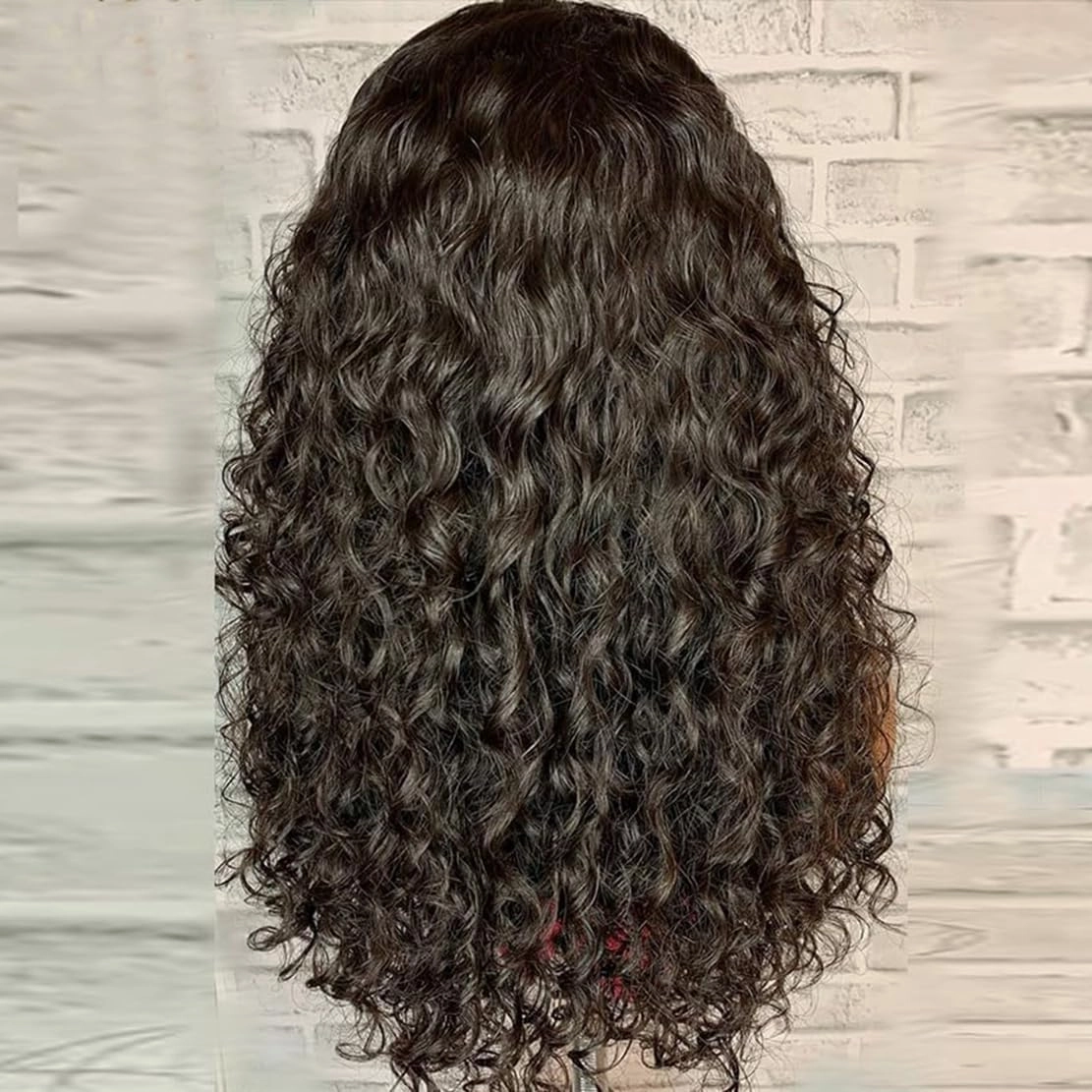 Curly V Part Wigs For Black Women Water Wave Blend Human Hair Synthetic U Part Wig Glueless Full Head Clip In Half Wig V Shape Wigs No Leave Out No Sew In 200% Density (#2, 18 Inch)