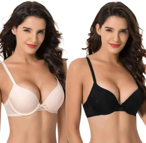 Curve Muse Womens Plus Size Perfect Shape Add 1 Cup Push Up Underwire Tshirt Bra
