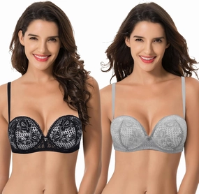Curve Muse Women's Plus Size Add 1  Cup Push Up Perfect Shape Underwire Lace Bra