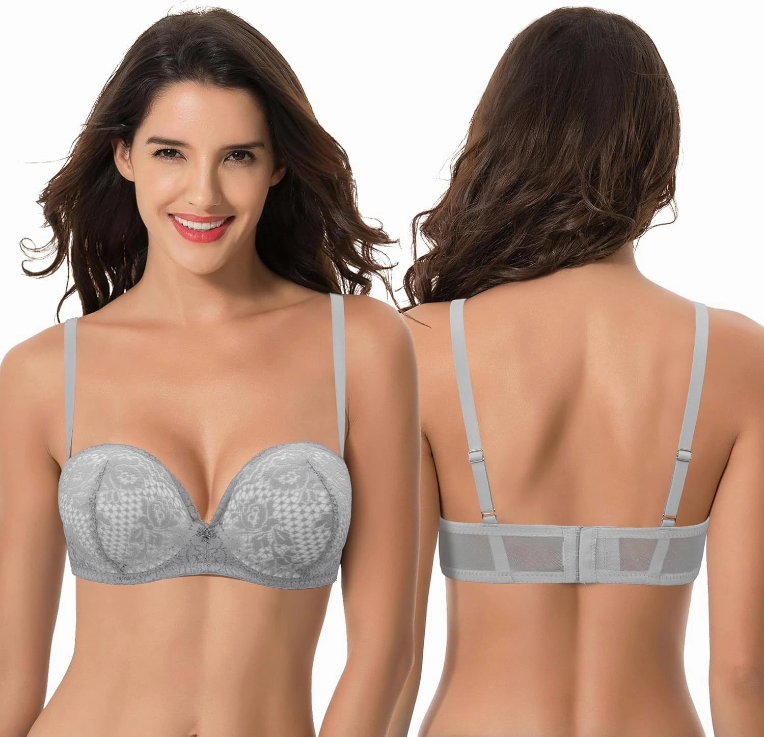 Curve Muse Women's Plus Size Add 1  Cup Push Up Perfect Shape Underwire Lace Bra