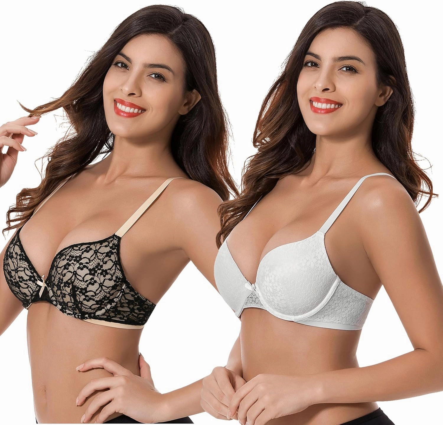 Curve Muse Women's Plus Size Perfect Shape Add 1 Cup Push Up Underwire Lace Bras