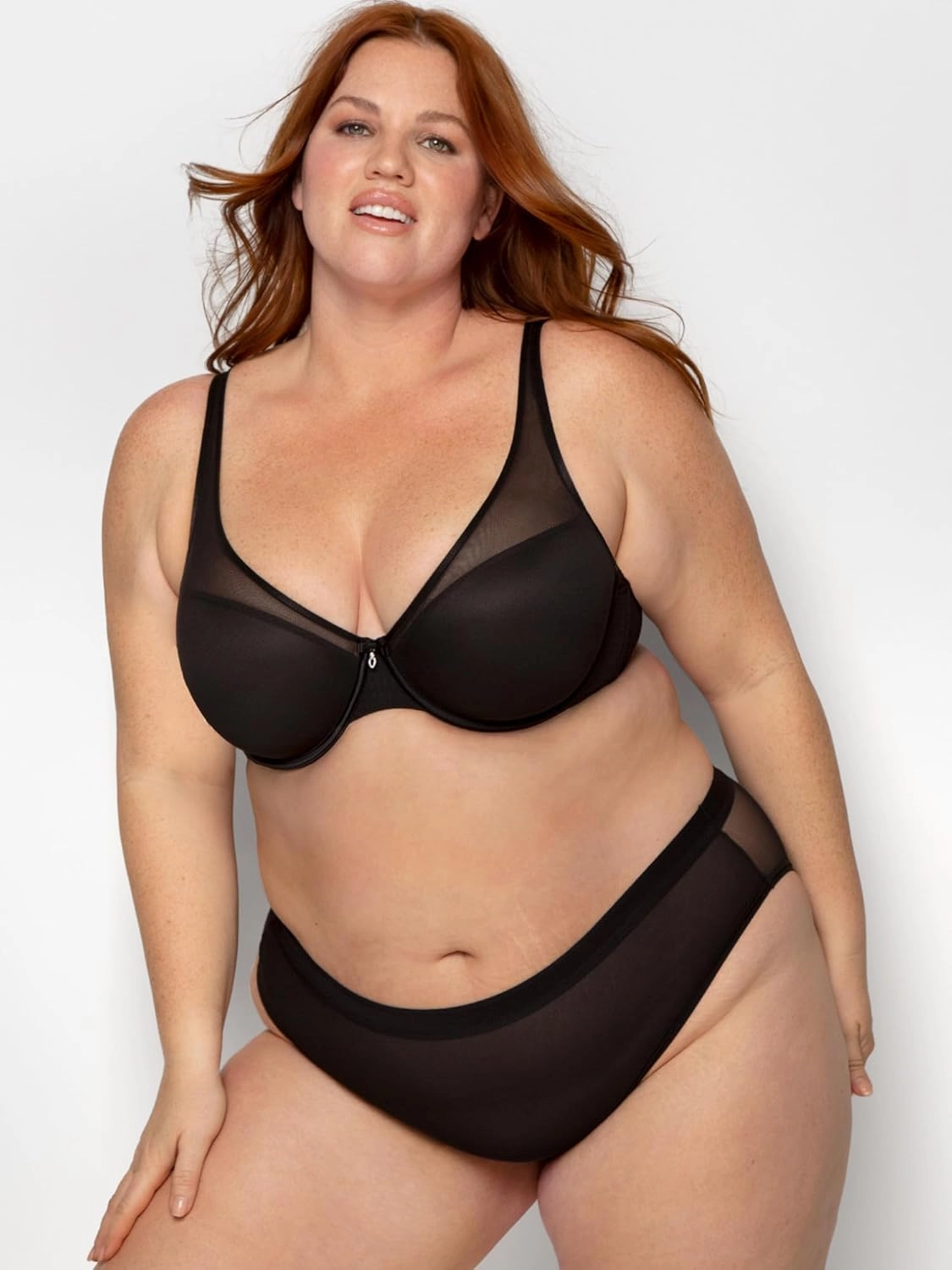 Curvy Couture Women's Plus Size Sheer Mesh T-Shirt Bra – Deep Plunge & Full Coverage Fit