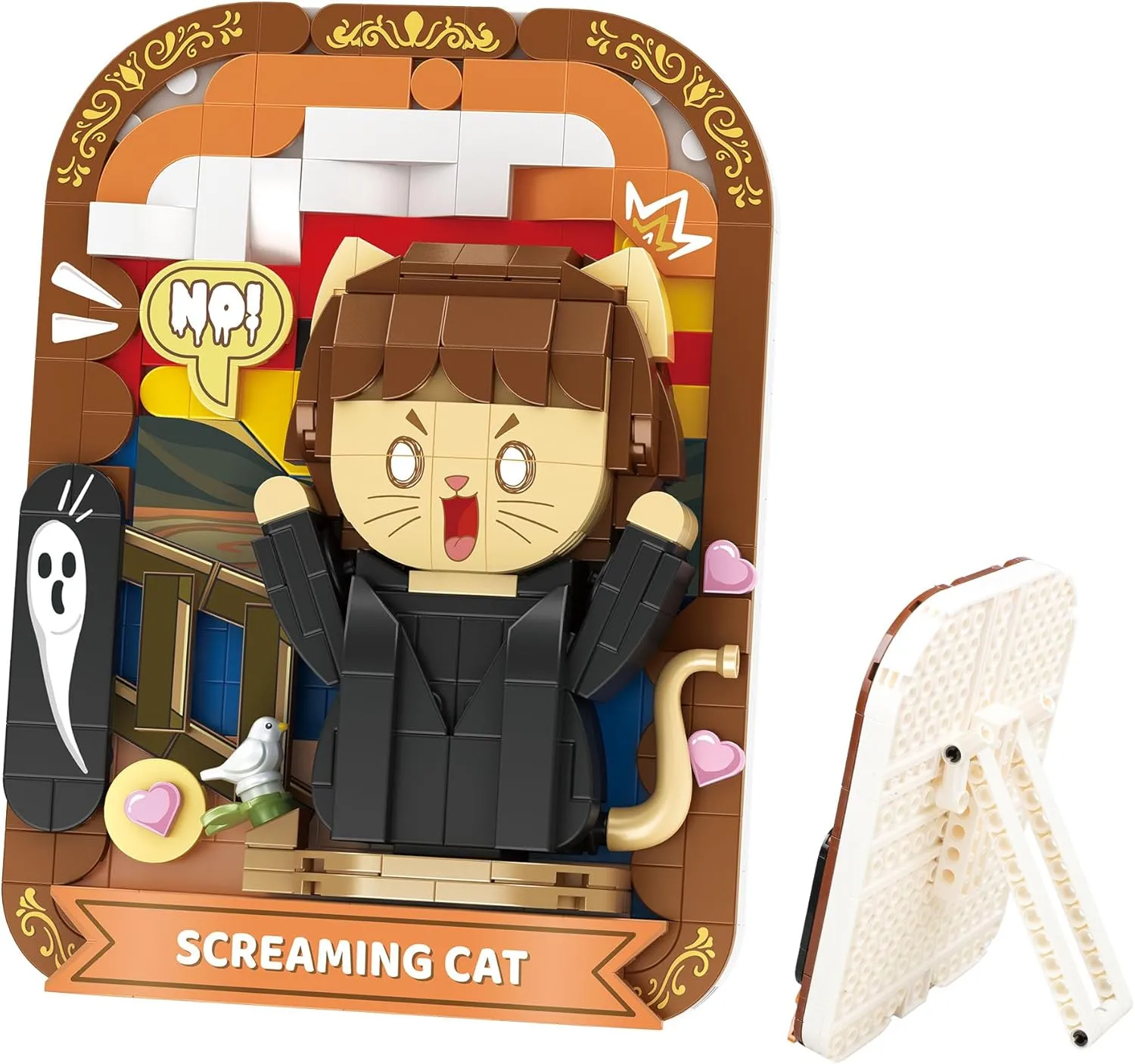 Cute 3D Painting Anime Toy Building Sets,Model Building Kits for Kids and Adults,Screaming Cat Building Blocks Sets ,Famous Art Sets for Women,Birthday Gifts for Kids(416  Pieces Bricks)