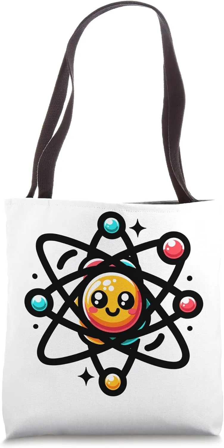 Cute Atom Nucleus Electrons Science Cartoon Tote Bag