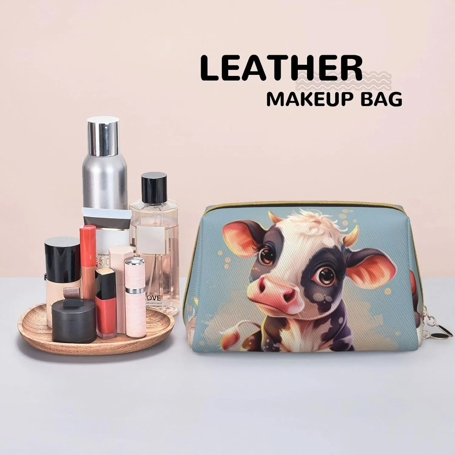 Cute Cow Toiletry Pouch, Travel-Friendly Makeup Organizer For Makeup Brushes, Lipsticks