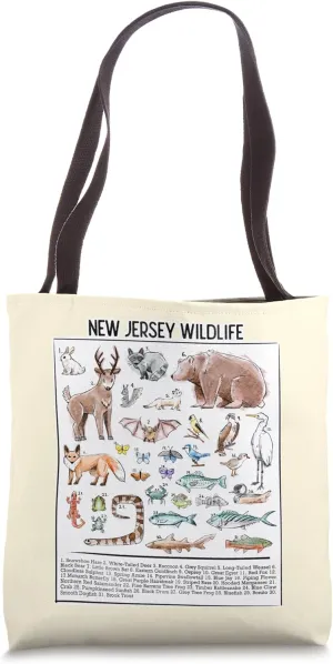 Cute Watercolor Animals New Jersey Wildlife Biology Science Tote Bag