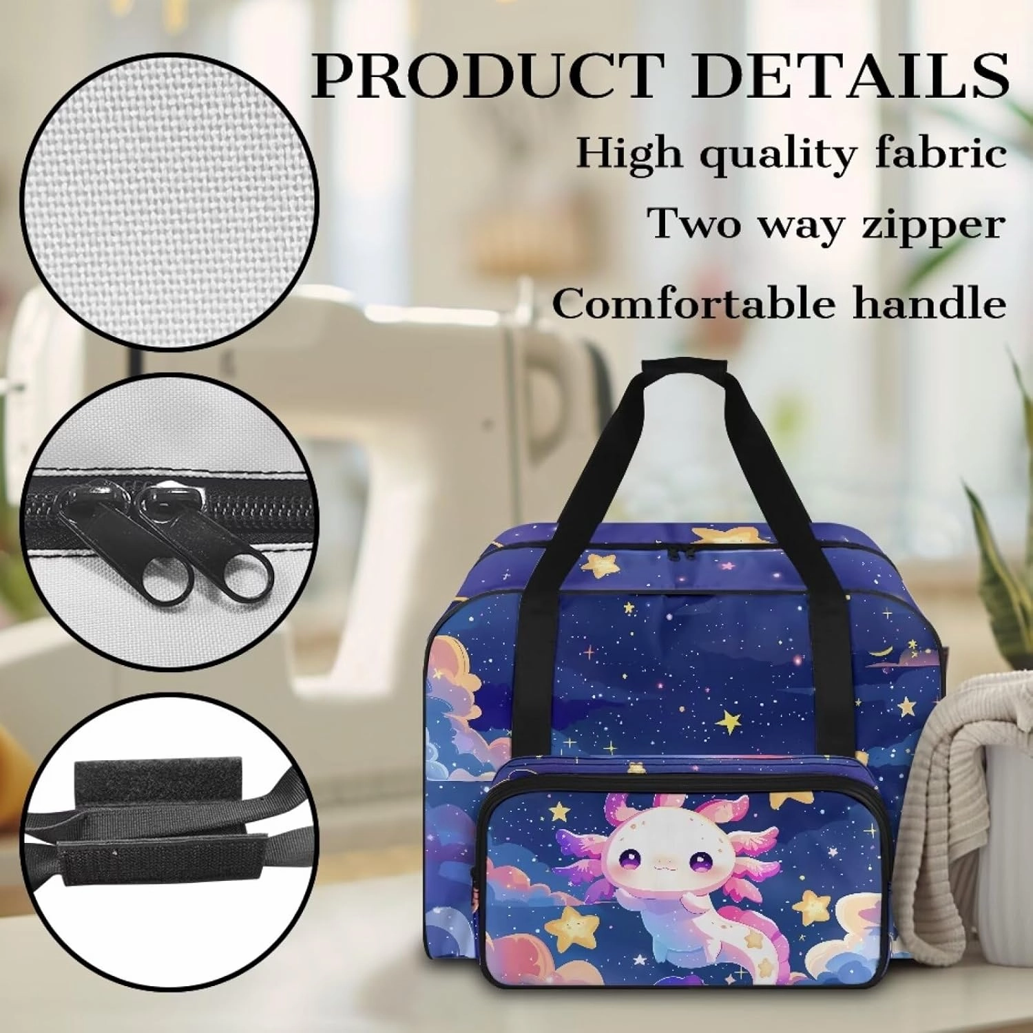 Cute Axolotl Sewing Machine Bag Universal Sewing Machine Carrying Case Travel Storage Bag with Handle Sewing Machine Case for Brother, Singer & Most Machines (Bag Only)