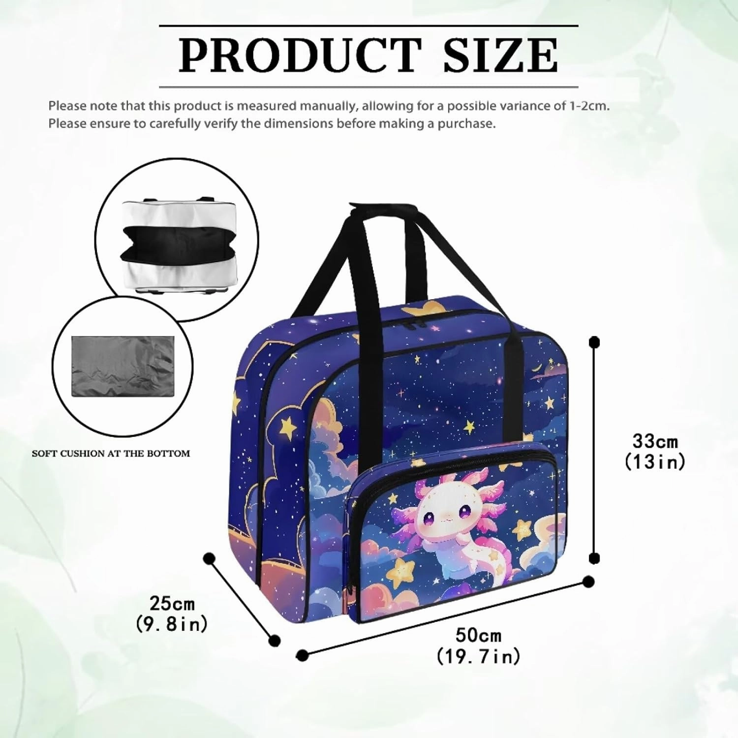 Cute Axolotl Sewing Machine Bag Universal Sewing Machine Carrying Case Travel Storage Bag with Handle Sewing Machine Case for Brother, Singer & Most Machines (Bag Only)