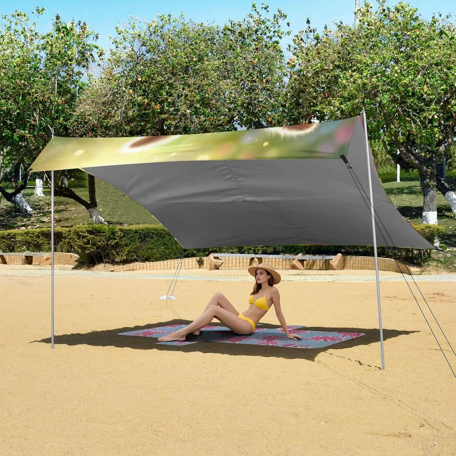 Cute Bunny Green Meadow Canopy Tent Beach Outdoor Sun Shade Patio Aesthetic Camping Sun Shelter Custom Sunshade with Poles Sandbags Easy 9.2 × 10.5 FT