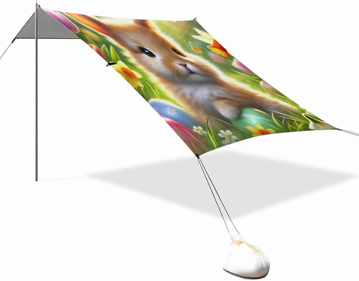 Cute Bunny Green Meadow Canopy Tent Beach Outdoor Sun Shade Patio Aesthetic Camping Sun Shelter Custom Sunshade with Poles Sandbags Easy 9.2 × 10.5 FT