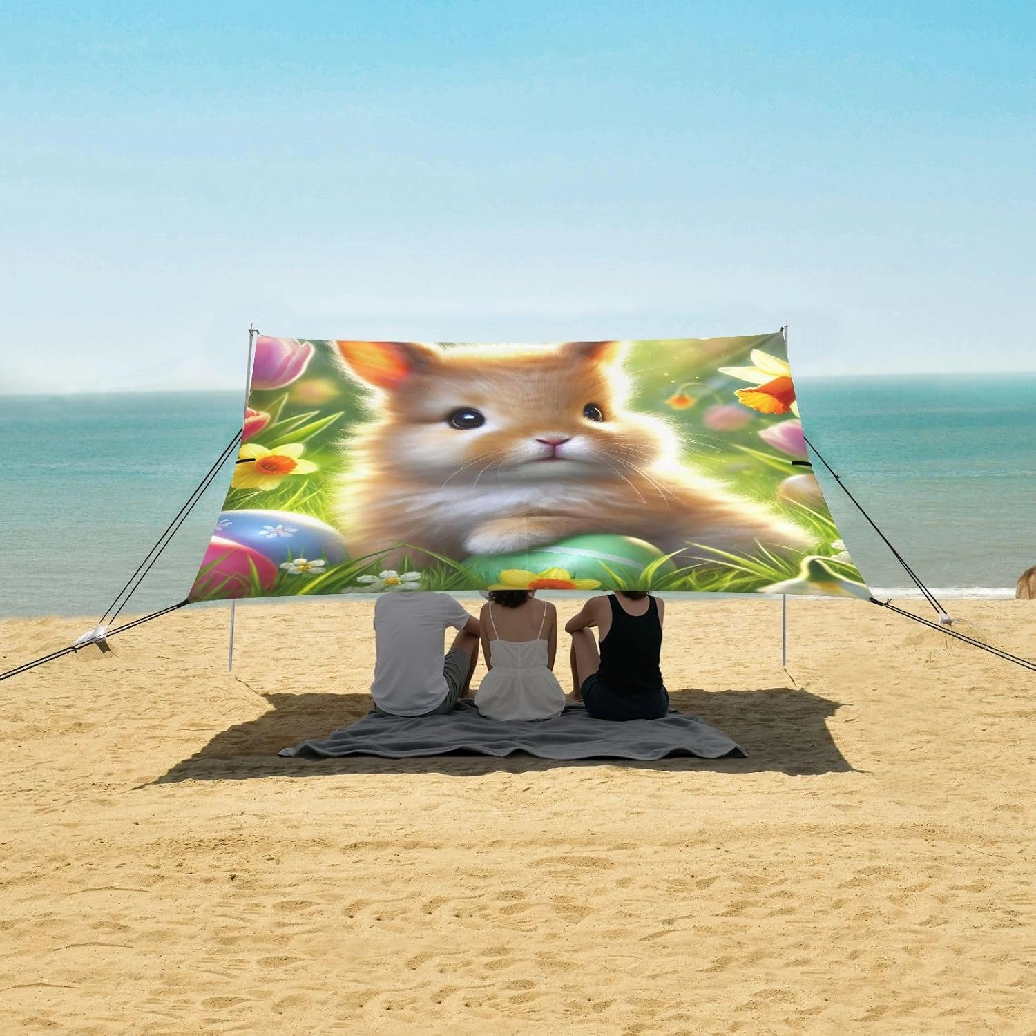 Cute Bunny Green Meadow Canopy Tent Beach Outdoor Sun Shade Patio Aesthetic Camping Sun Shelter Custom Sunshade with Poles Sandbags Easy 9.2 × 10.5 FT