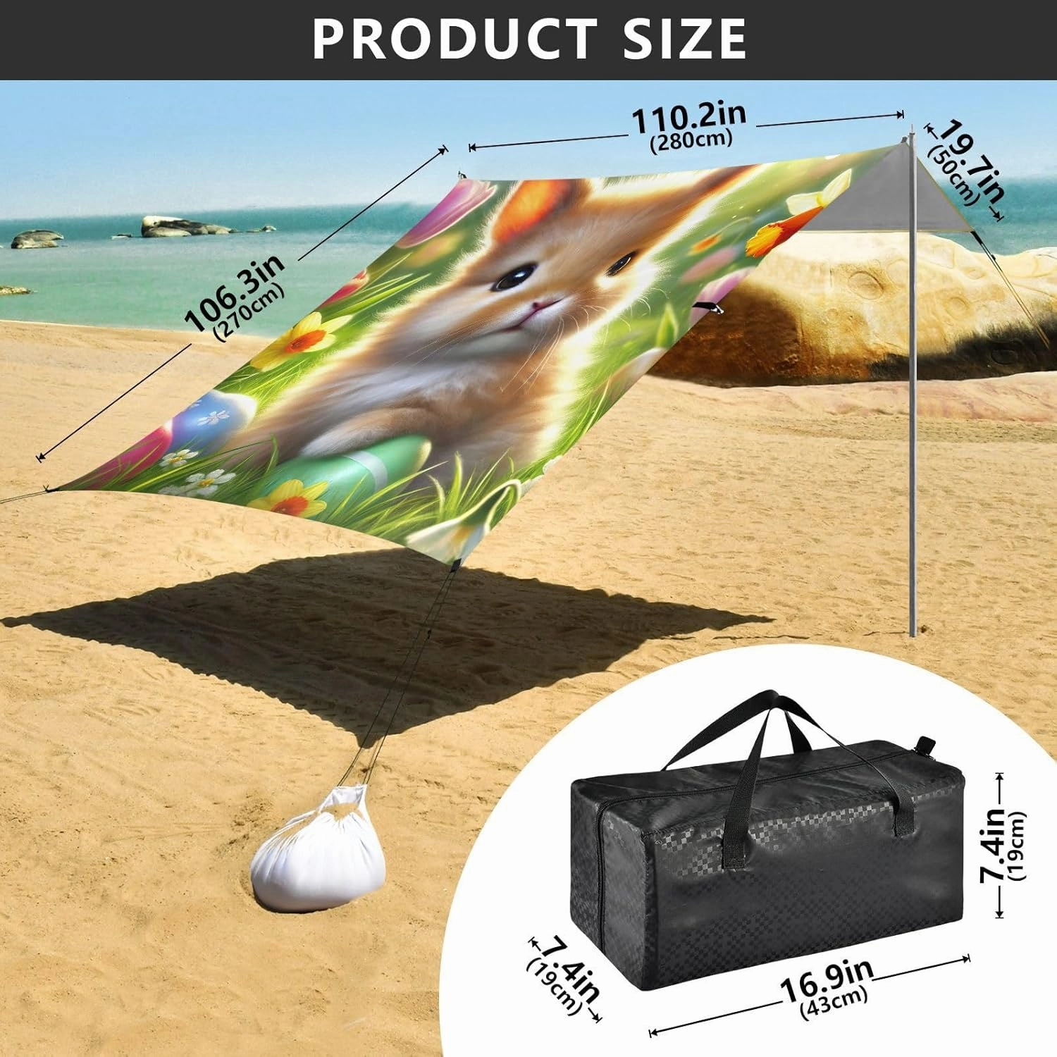 Cute Bunny Green Meadow Canopy Tent Beach Outdoor Sun Shade Patio Aesthetic Camping Sun Shelter Custom Sunshade with Poles Sandbags Easy 9.2 × 10.5 FT