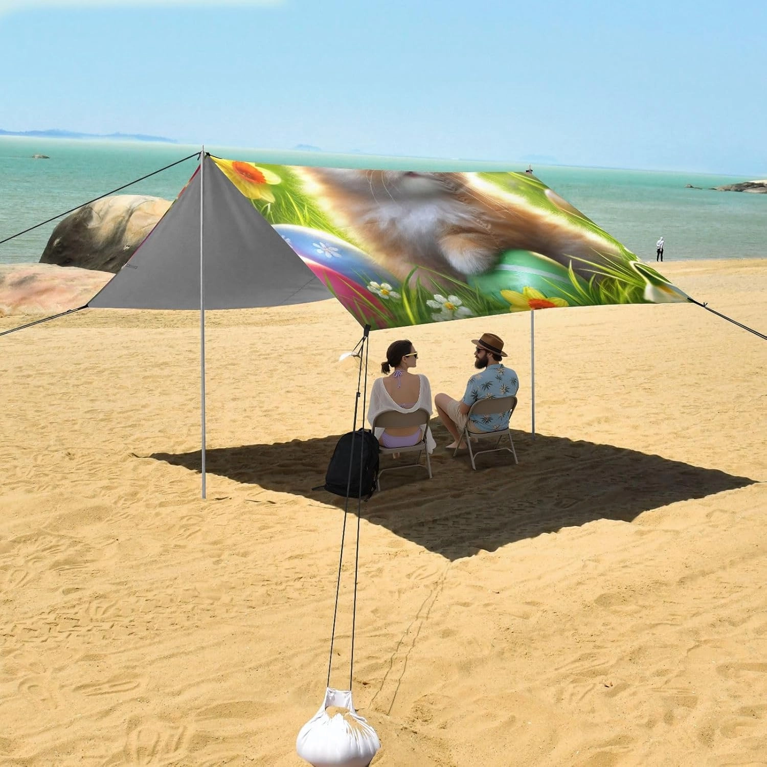 Cute Bunny Green Meadow Canopy Tent Beach Outdoor Sun Shade Patio Aesthetic Camping Sun Shelter Custom Sunshade with Poles Sandbags Easy 9.2 × 10.5 FT