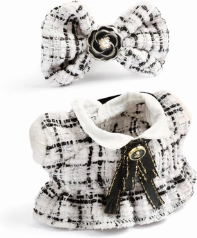 Cute Clothes Set for 17cm Doll – Chic Style Doll Outfit with White Plaid Tweed Dress, Black Necktie, and Bow – Kawaii Doll Clothes Accessories for Collectors & Fans