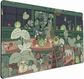 Cute Frog Kawaii Green Desk Decor Mat, Large Gaming Mouse Pad for Computer Keyboard Laptop, Home Office Accessories for Girl (31.5x15.7 in)-with Stitched Edges Pad