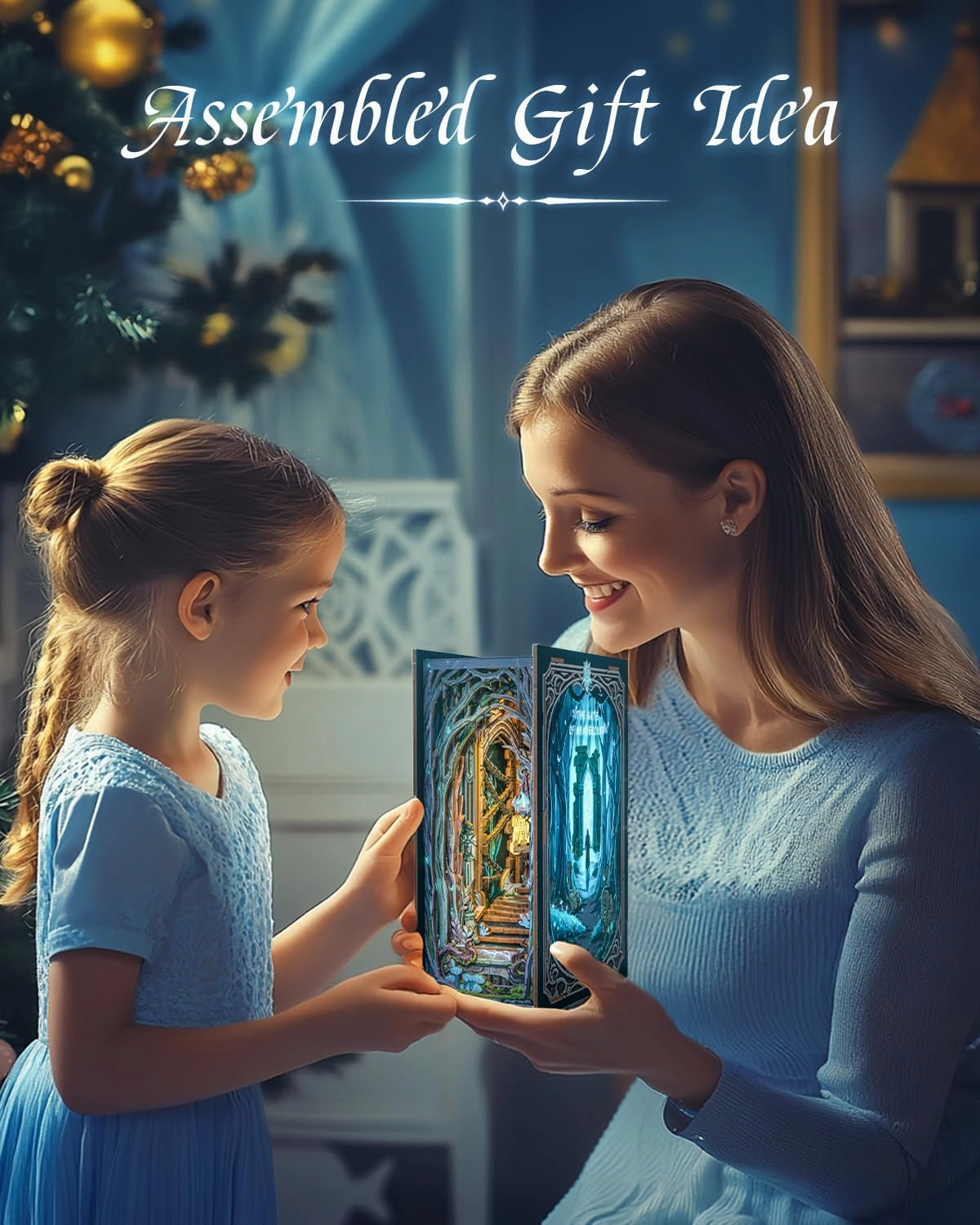 CUTEBEE Book Nook Kit - DIY Miniature House Dollhouse Kit for Adult and Teens, Booknook Bookshelf Decor Alley Model Build with LED Light, Gifts for Family and Friends (The Gate of Wonderland)