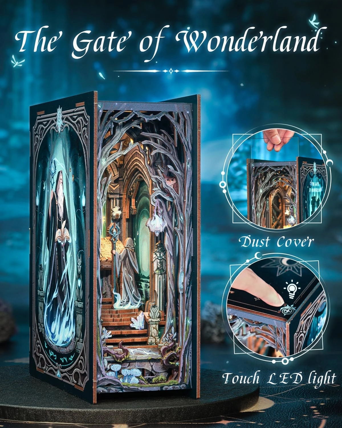 CUTEBEE Book Nook Kit - DIY Miniature House Dollhouse Kit for Adult and Teens, Booknook Bookshelf Decor Alley Model Build with LED Light, Gifts for Family and Friends (The Gate of Wonderland)