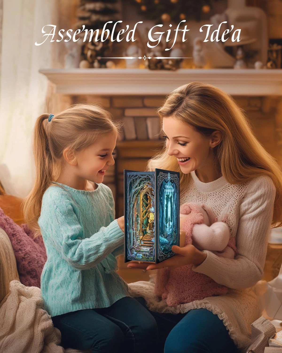 CUTEBEE Book Nook Kit - DIY Miniature House Dollhouse Kit for Adult and Teens, Booknook Bookshelf Decor Alley Model Build with LED Light, Gifts for Family and Friends (The Gate of Wonderland)