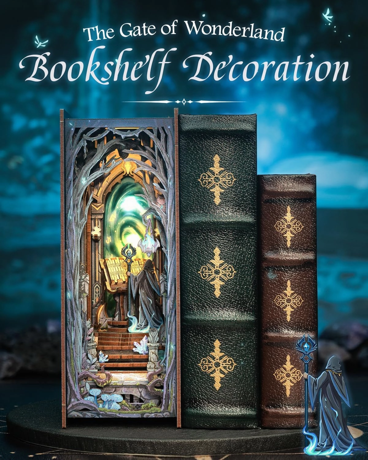 CUTEBEE Book Nook Kit - DIY Miniature House Dollhouse Kit for Adult and Teens, Booknook Bookshelf Decor Alley Model Build with LED Light, Gifts for Family and Friends (The Gate of Wonderland)