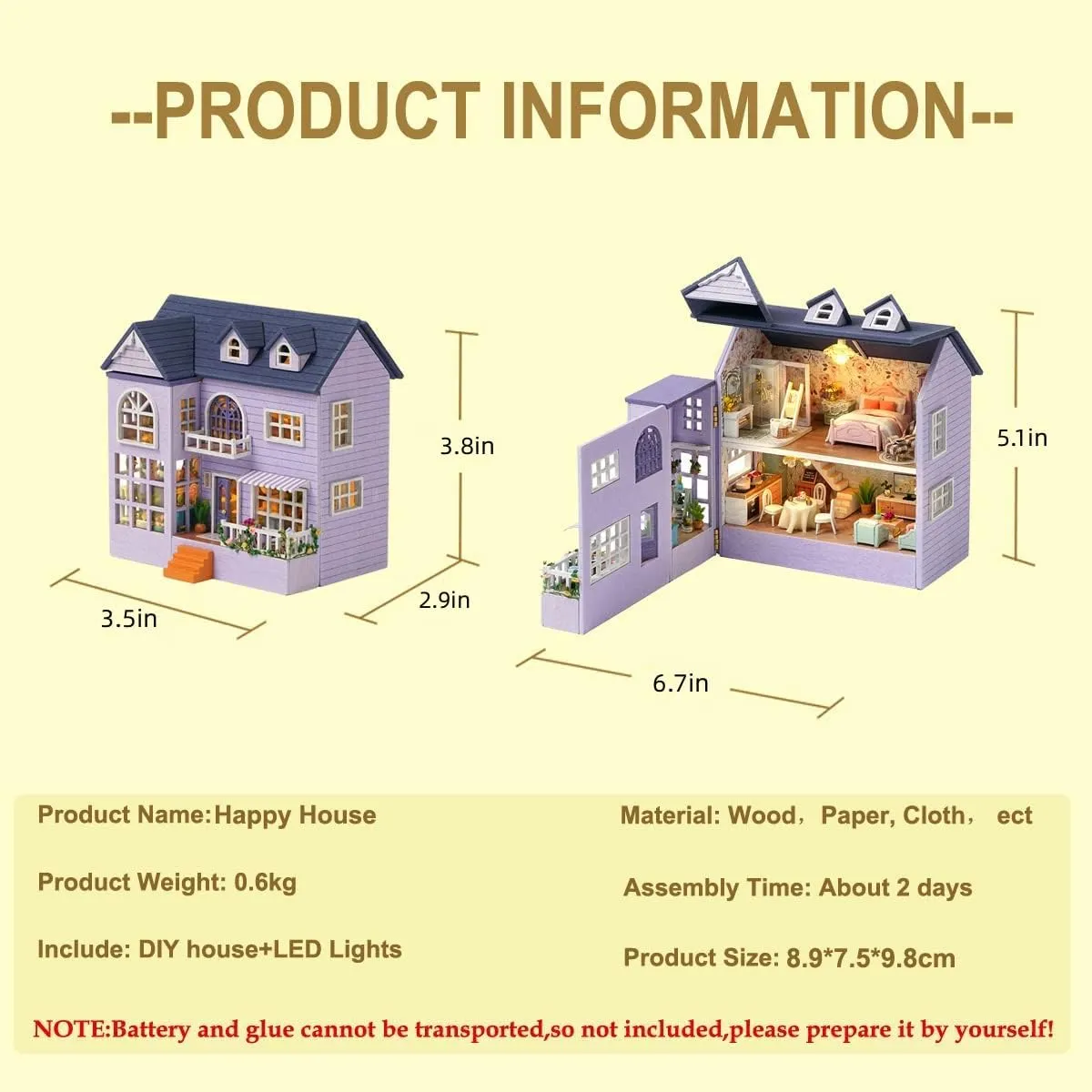 CUTEROOM Dollhouse Miniature with Furniture, DIY Wooden Dollhouse Kit Plus LED Lights, Creative Room for Valentine's Day Gift Idea (D032)