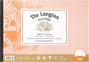 Daler-Rowney The Langton Prestige Hot-Pressed Watercolour & Gouache 300gsm 14x10in Paper Pad, Glued 1 Side, 12 Natural White Sheets, Ideal for Professional Artists & Students