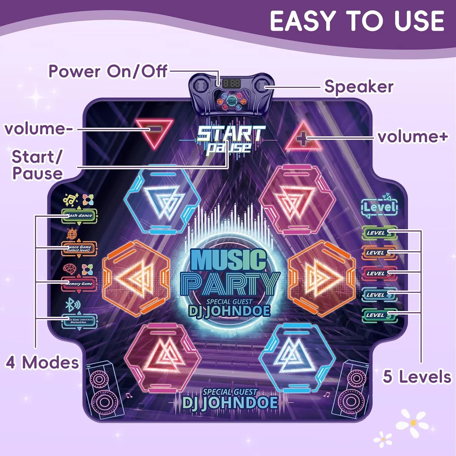 Dance Mat for Kids 4-8 Ages, 6 Light-up Buttons Bluetooth Dance Mat Girls Toys for 8-10, 7 Game Modes Birthday for Teen Girls Dancing Play Mat (black1)