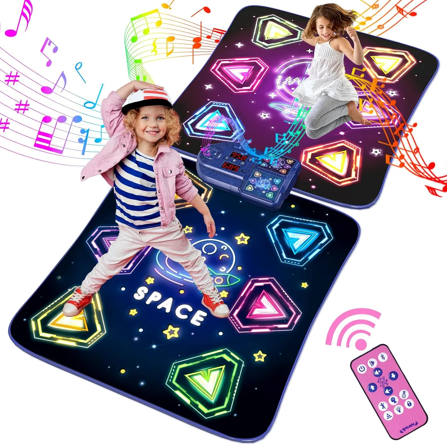 Dance Mat Toys for 3-12 Year Old Girls Boy, 2 Players Dance Mat with Light-up 12 Buttons & 5 Games Mode, Bluetooth Dance Game Toy for Girls 5-7, Xmas Birthday Gifts for 3 4 5 6 7 8 9 10  Year Old Kids