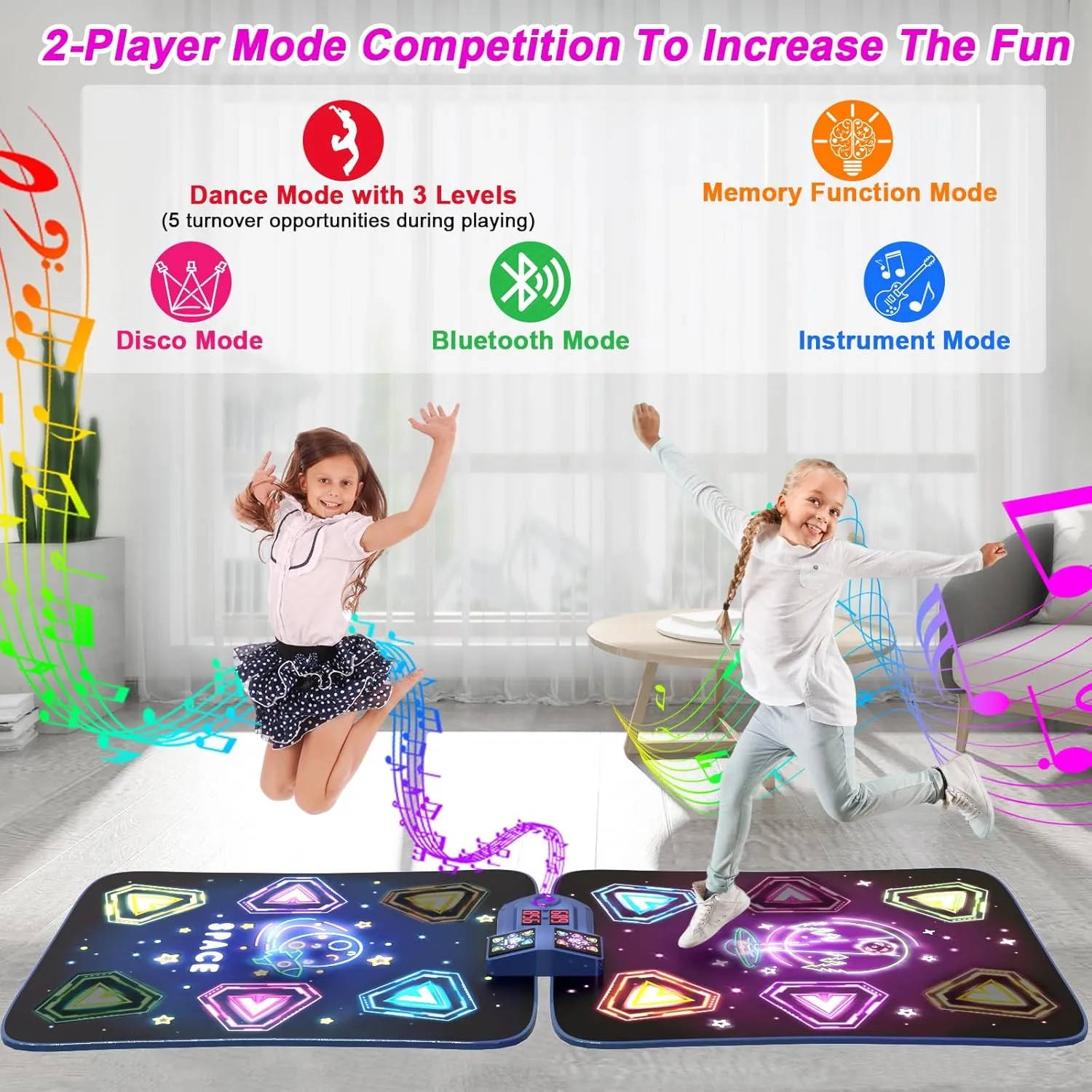 Dance Mat Toys for 3-12 Year Old Girls Boy, 2 Players Dance Mat with Light-up 12 Buttons & 5 Games Mode, Bluetooth Dance Game Toy for Girls 5-7, Xmas Birthday Gifts for 3 4 5 6 7 8 9 10  Year Old Kids