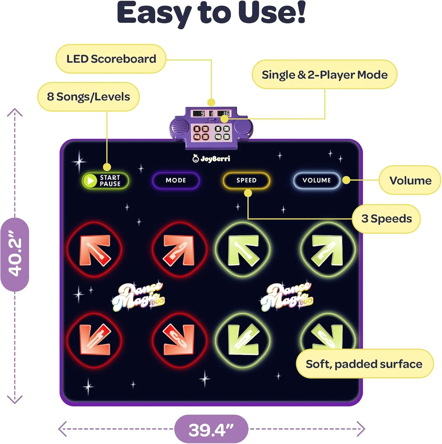 Dance Mat - with 8 Levels & Songs, 3 Speeds and 2 Modes - Light Up Electronic Kids Dance Mat for Kids Ages 4-8, 8-12, Toddlers 3-5 / Dance Pad, Dancing Mat Toy Gift for Girls and Boys