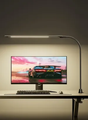 deeloop CRI 95  LED Desk Light,16 Inches Ultra-Long Bright Desk Lamp, 5 Brightness Dimming 4000K Office Lamp with 360° Gooseneck Clamp Light for Home Office Working Black