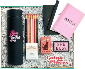Delightly - Boss Babe Kit - Gift Box for Boss, Coworker, Emloyee Appreciation Gift Set includes 14 oz Tumbler, 3 Mini Notebooks, Pencil Pack, Emery Boards, Magnet and Sticker
