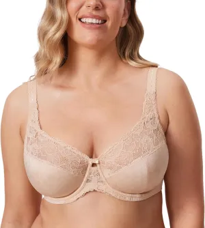 DELIMIRA Women's Plus Size Full Coverage Underwire Unlined Minimizer Lace Bra
