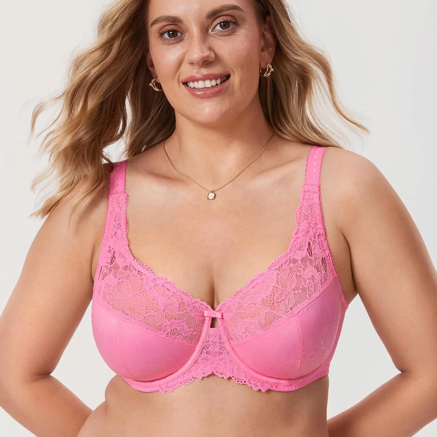 DELIMIRA Women's Plus Size Full Coverage Underwire Unlined Minimizer Lace Bra