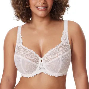 DELIMIRA Women's Plus Size Minimizer Bras Full Coverage Lace Unlined Underwire Bra B-K Cups