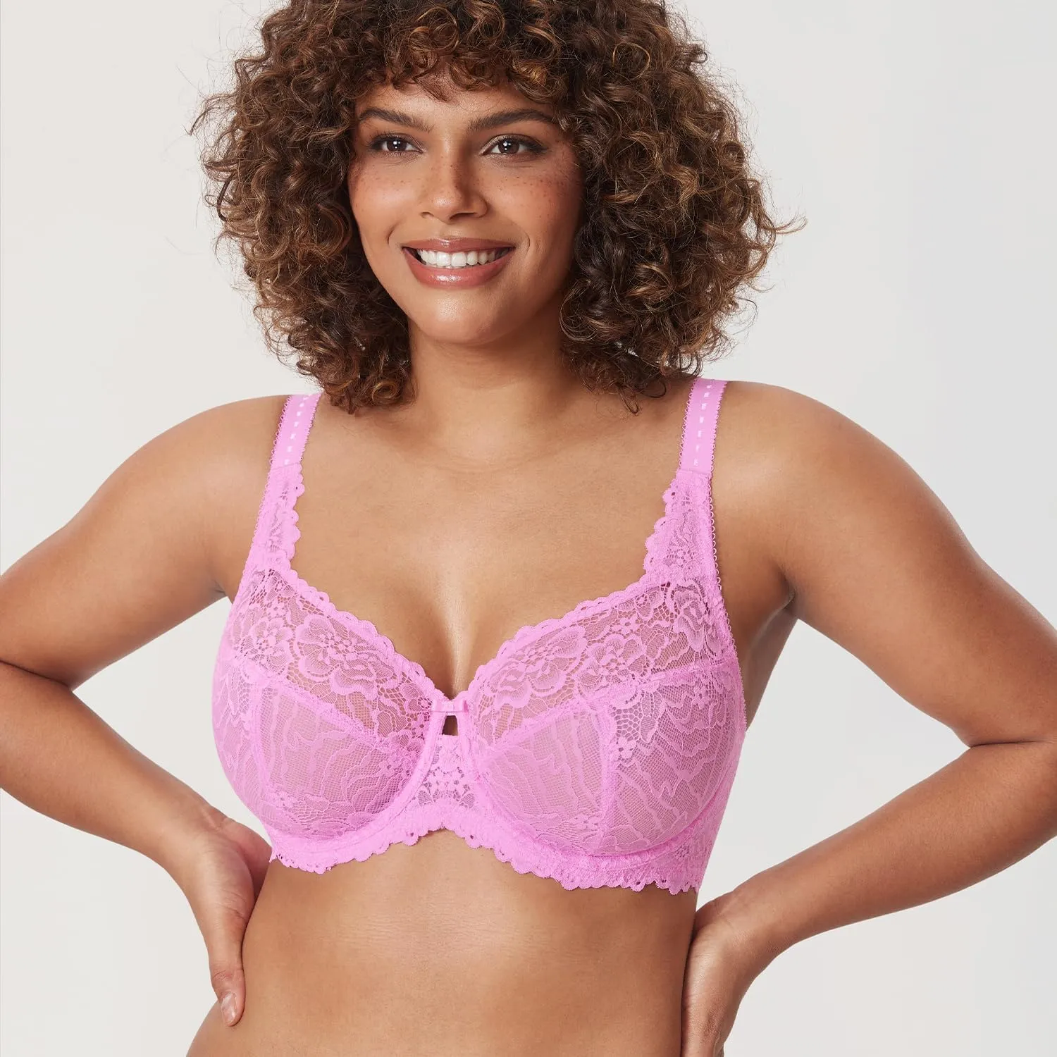 DELIMIRA Women's Plus Size Minimizer Bras Full Coverage Lace Unlined Underwire Bra B-K Cups