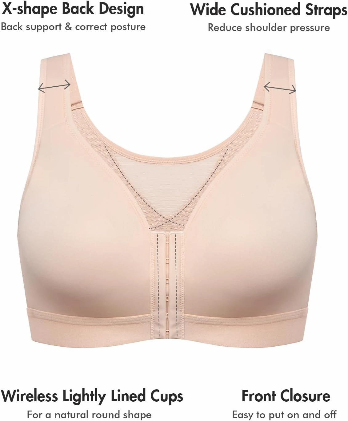 DELIMIRA Women's Natrelax Front Closure Bras Posture Lightly Padded Plus Size Wireless Full Coverage Bra
