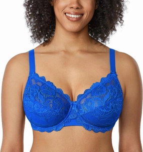 DELIMIRA Women's Plus Size Full Coverage Lace Underwire Unlined Bra Up to J