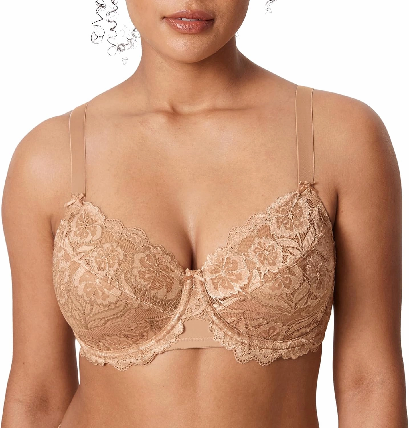 DELIMIRA Women's Plus Size Full Coverage Lace Underwire Unlined Bra Up to J