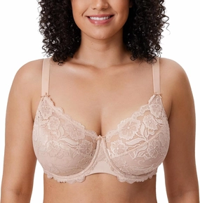 DELIMIRA Women's Plus Size Full Coverage Lace Underwire Unlined Bra Up to J