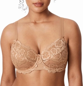 DELIMIRA Women's Plus Size Full Coverage Lace Underwire Unlined Bra Up to J