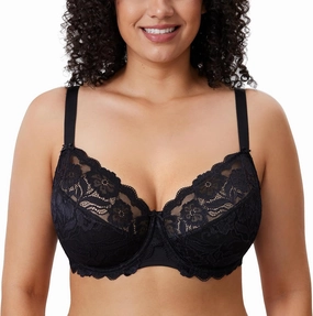 DELIMIRA Women's Plus Size Full Coverage Lace Underwire Unlined Bra Up to J
