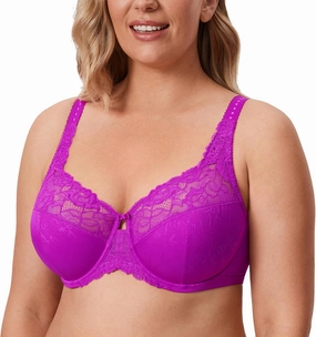 DELIMIRA Women's Plus Size Full Coverage Underwire Unlined Minimizer Lace Bra