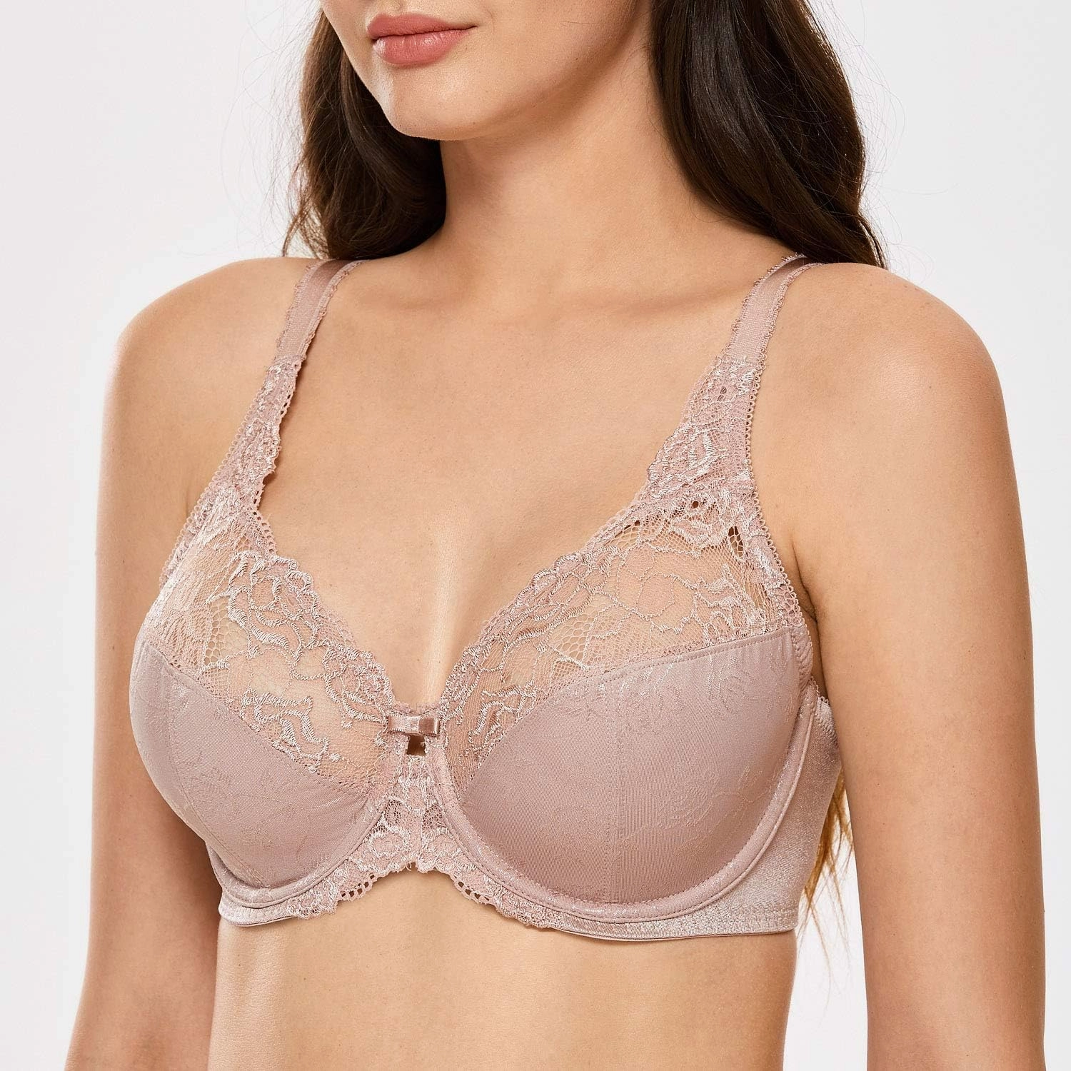 DELIMIRA Women's Plus Size Full Coverage Underwire Unlined Minimizer Lace Bra