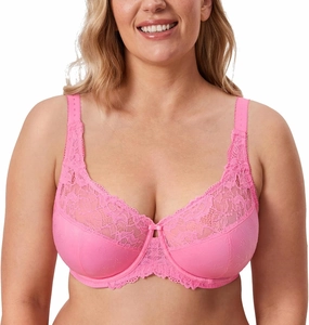 DELIMIRA Women's Plus Size Full Coverage Underwire Unlined Minimizer Lace Bra