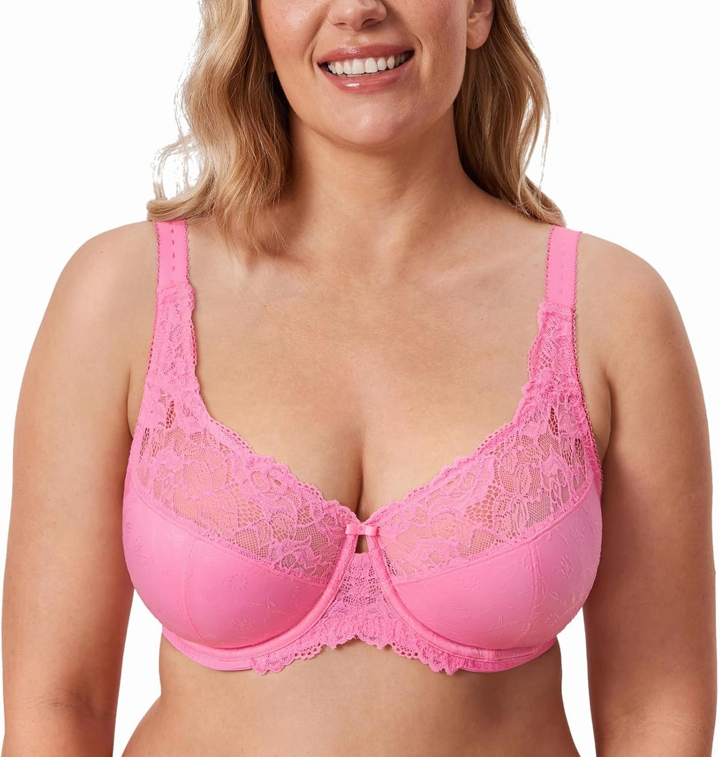 DELIMIRA Women's Plus Size Full Coverage Underwire Unlined Minimizer Lace Bra