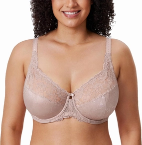 DELIMIRA Women's Plus Size Full Coverage Underwire Unlined Minimizer Lace Bra