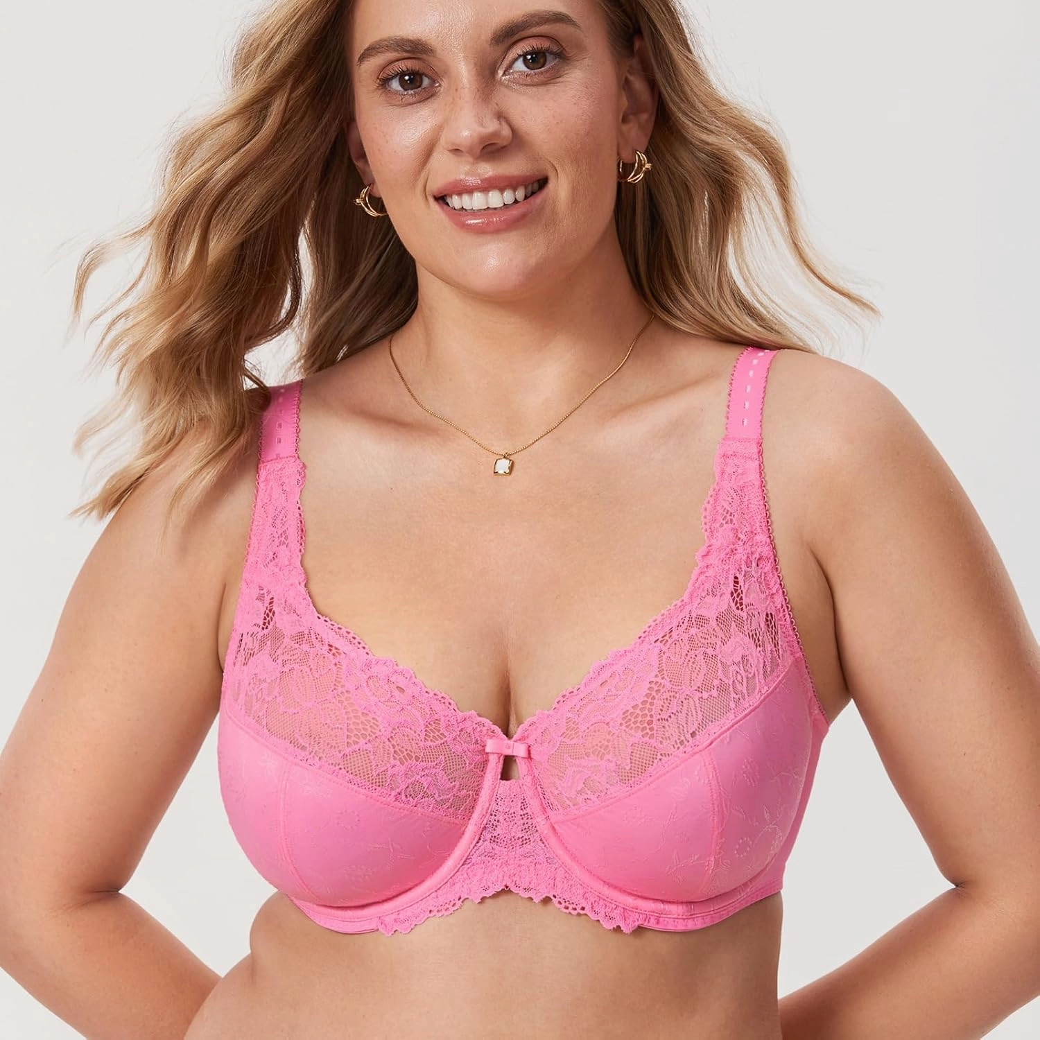 DELIMIRA Women's Plus Size Full Coverage Underwire Unlined Minimizer Lace Bra