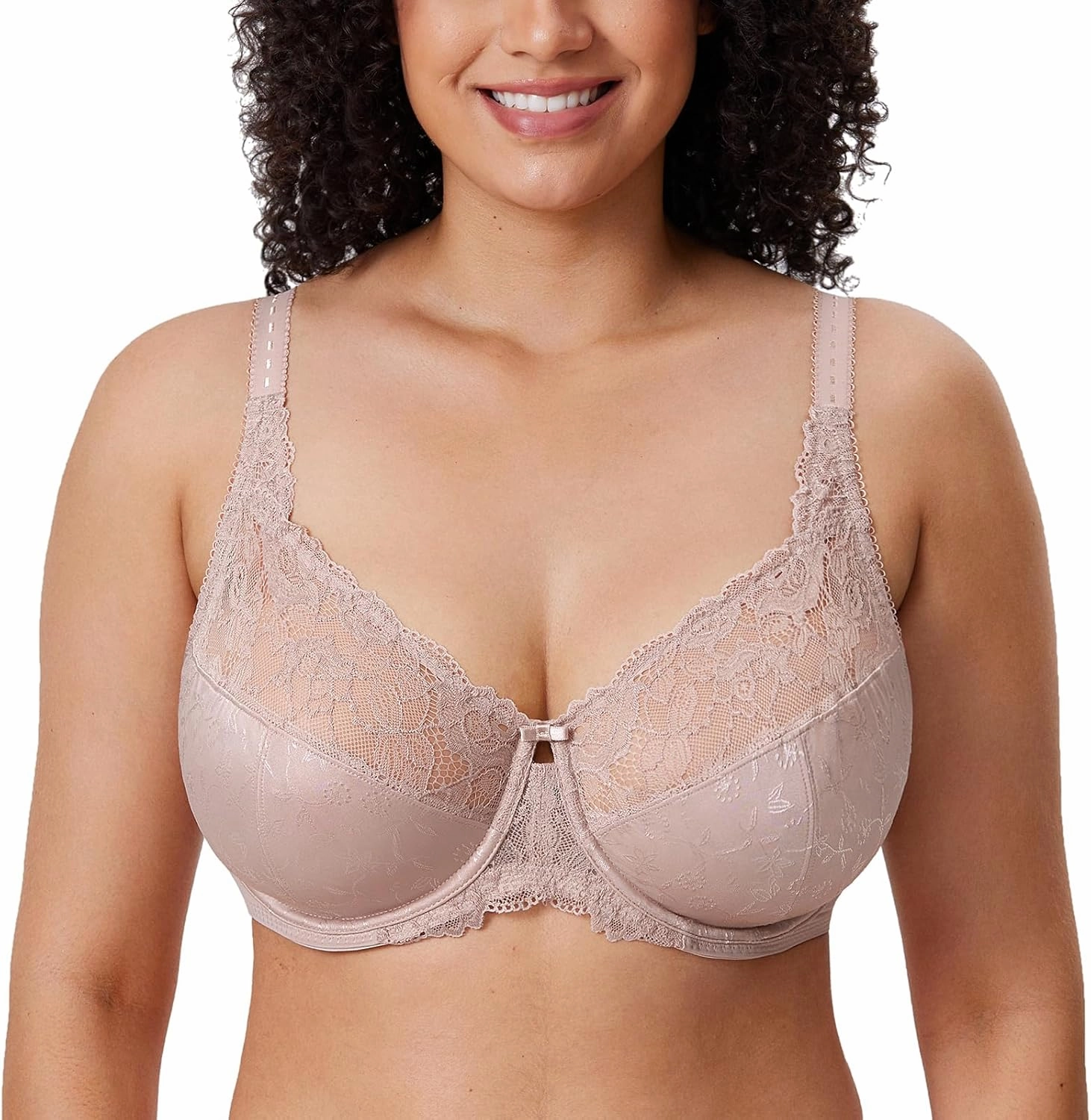 DELIMIRA Women's Plus Size Full Coverage Underwire Unlined Minimizer Lace Bra