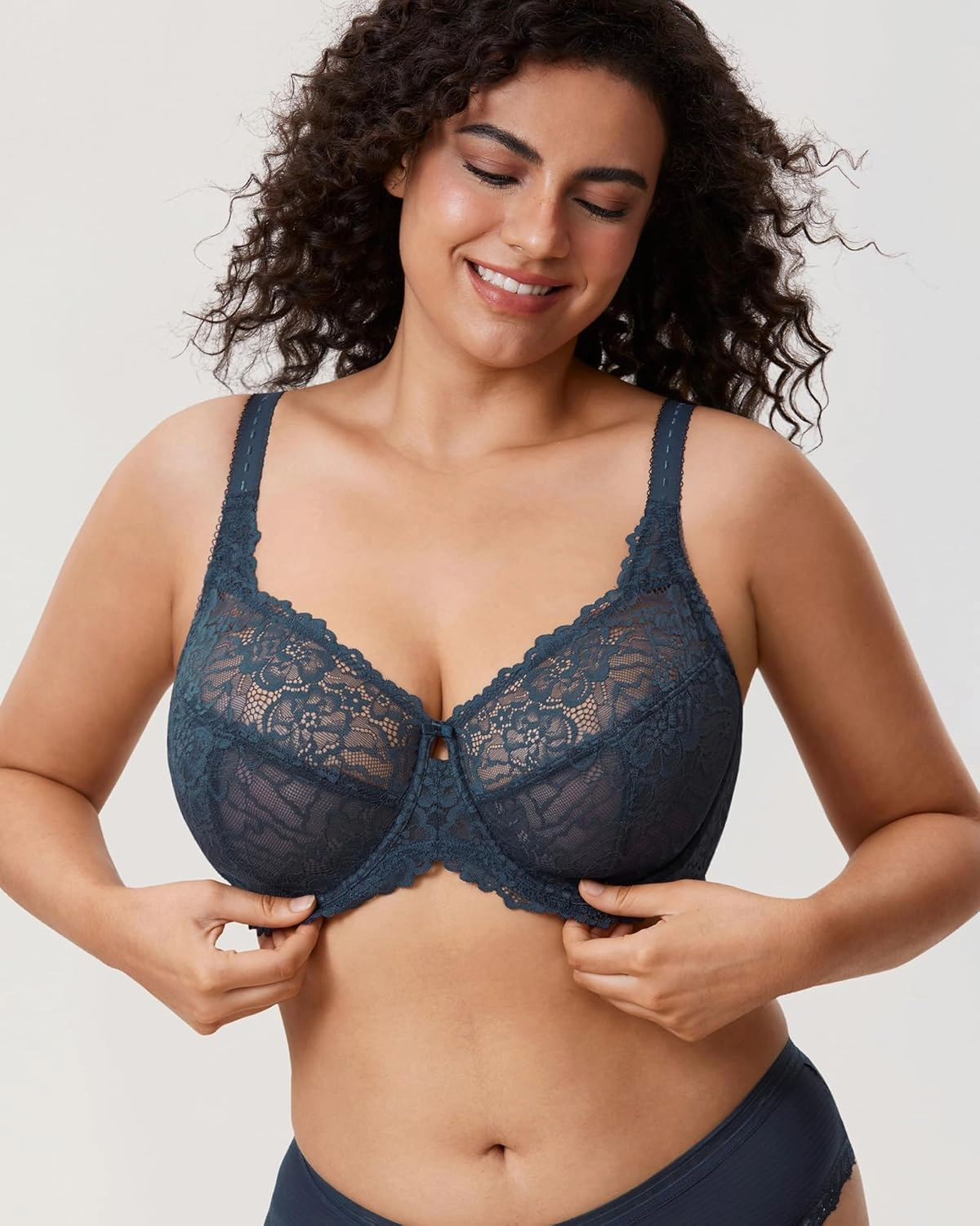 DELIMIRA Women's Plus Size Minimizer Bras Full Coverage Lace Unlined Underwire Bra B-K Cups