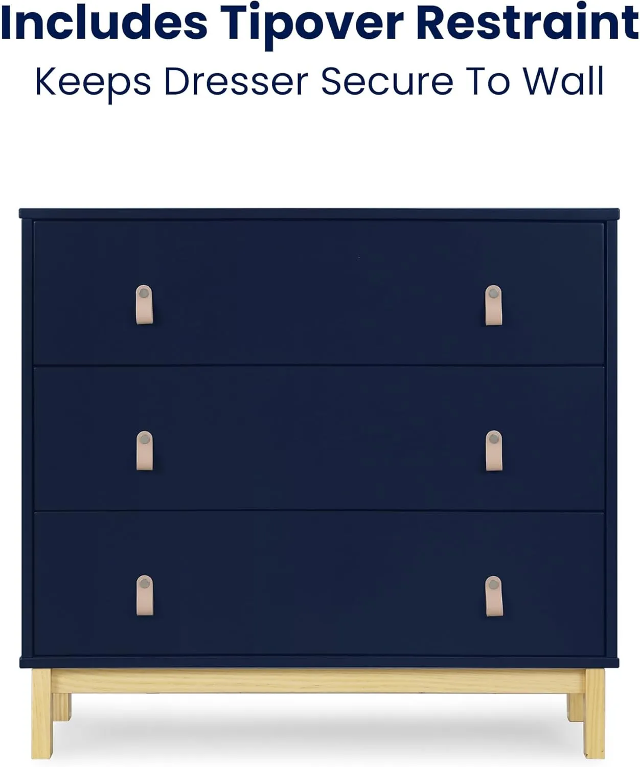 Delta Children babyGap Legacy 3 Drawer Dresser with Leather Pulls and Interlocking Drawers, Navy/Natural